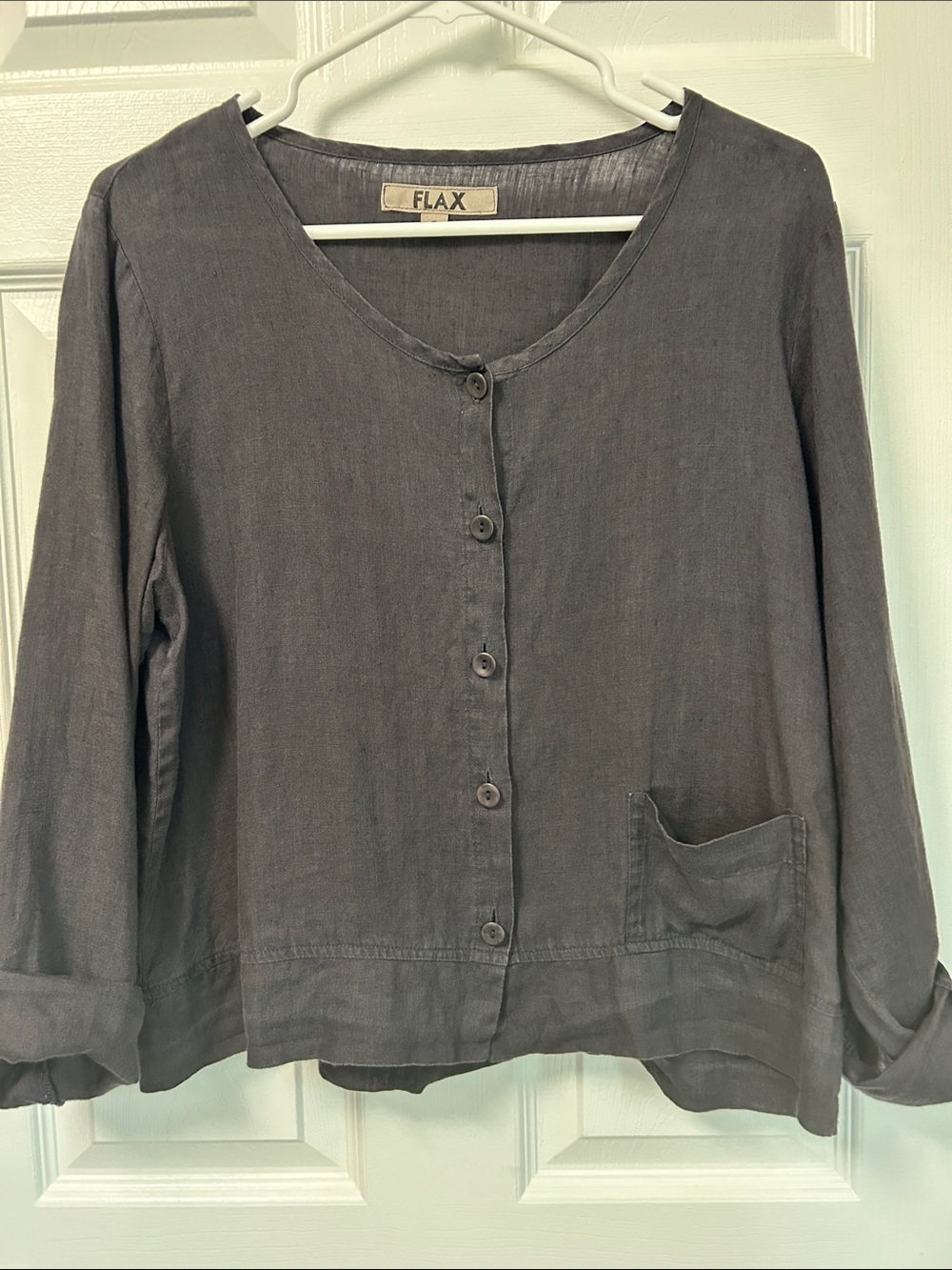 Flax Linen Button-Front Top in Slate